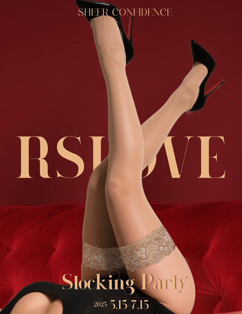 RSLOVE Lace Thigh High Stockings for Women Sexy Lace Antiskid Silicone Ultra Shimmery Pantyhose (One Size, Beige) - Image 2